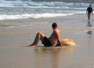 Beach shot with owner and dog-resized