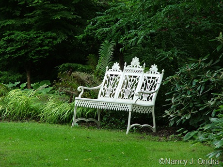 White bench at Rocky Dale Nursery