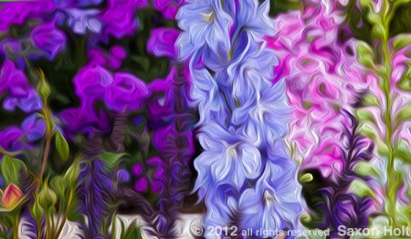 delphinium in flower garden oil paint swirl